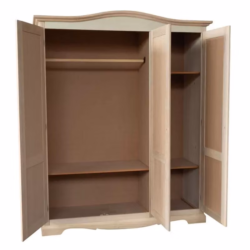 Armadio a 3 ante con cappello sagomato in legno grezzo Mobili 2G L/P/H: 158 x 56 x 197 cm – 2