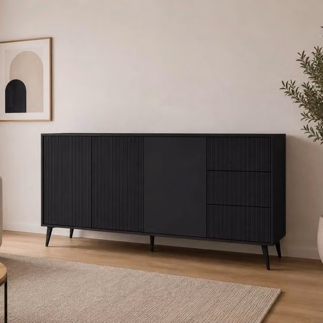 Madia Lenasi, Credenza 2 Ripiani, 179x40x98h cm Nero Antracite