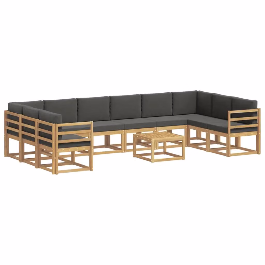 Set di divani da esterno vidaXL a forma di U con tavolo da caffè, composto da 11 pezzi in legno di acacia trattato, colore bianco e antracite – 2