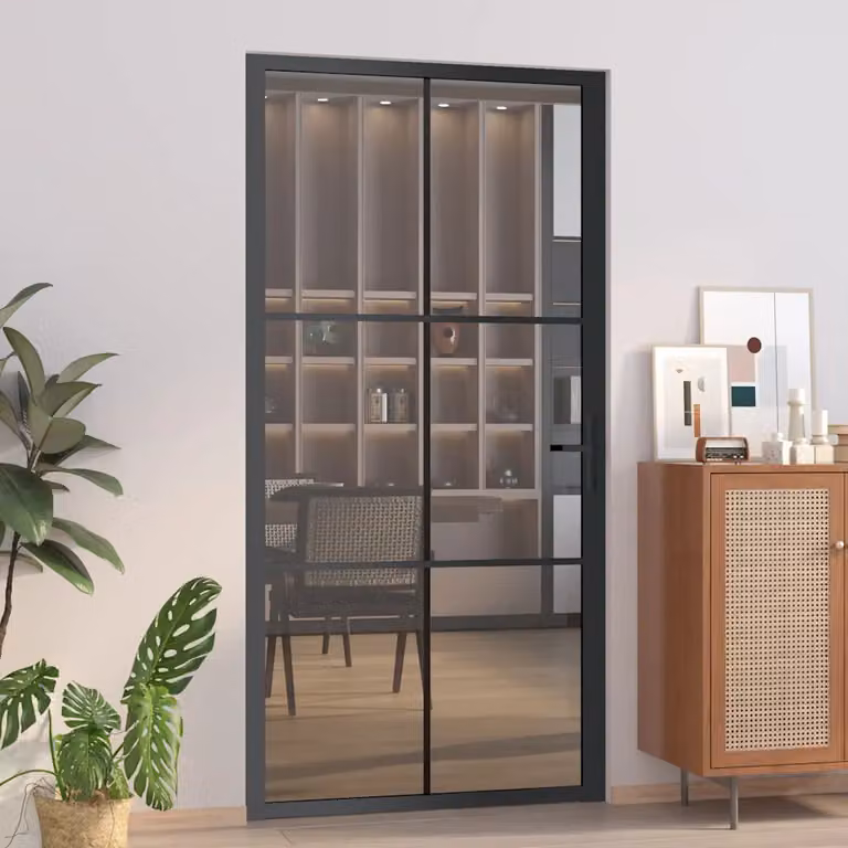 Porta interna moderna vidaXL in vetro trasparente e alluminio nero, L: 102,5 cm, H: 201,5 cm