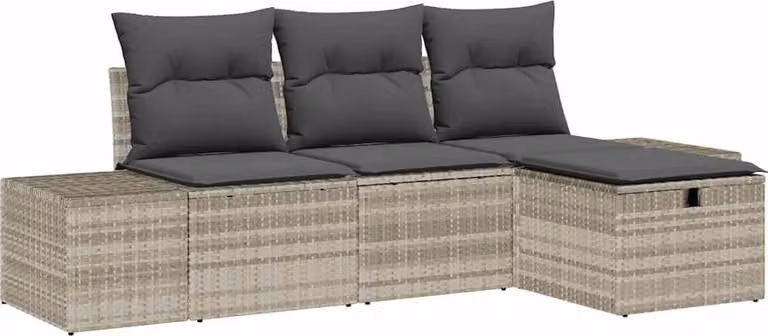 Set Divano da Giardino 4 pcs Grigio chiaro Poly Rattan