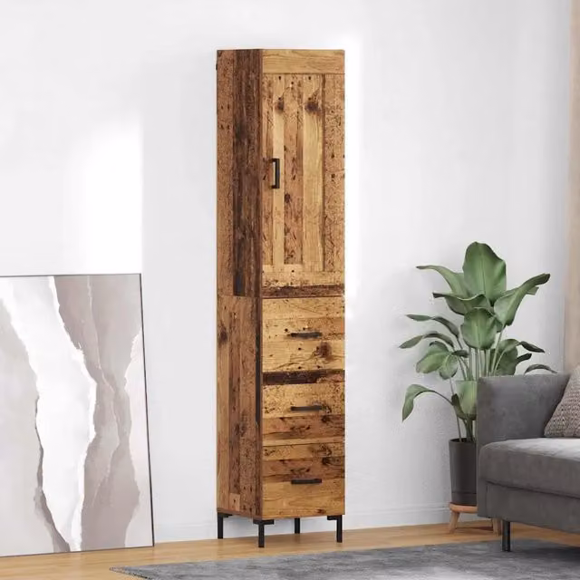 Credenza Buffet Moderna vidaXL in Legno e Metallo, Colore Marrone, L/P/H: 34,5 x 34 x 180 cm