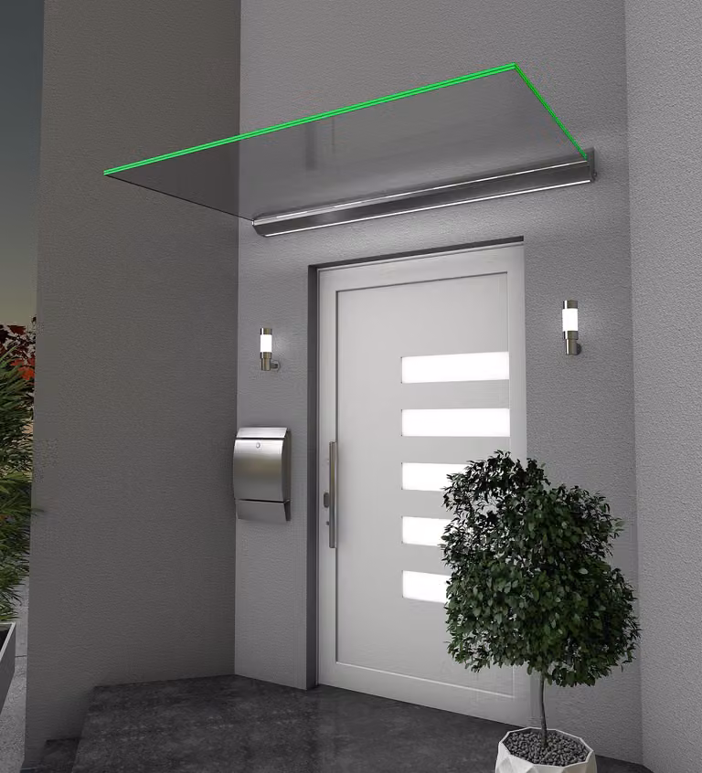 Tettoia in vetro temperato Gutta con illuminazione LED, dimensioni 160x93,5 cm, vetro stratificato 2 x 8 mm, trasparente