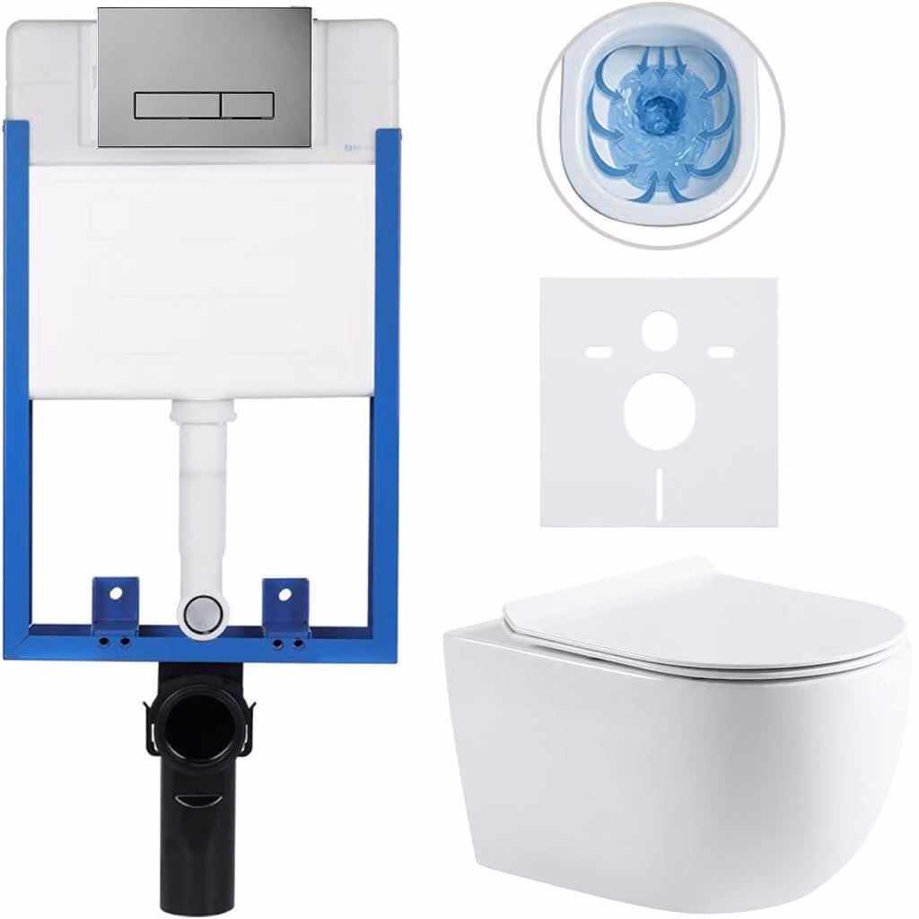 CERANO - Set completo per WC da incasso Lite/Felci - bianco lucido - Pulsante WC Slim, grigio scuro - da incasso - 52,5x36 cm