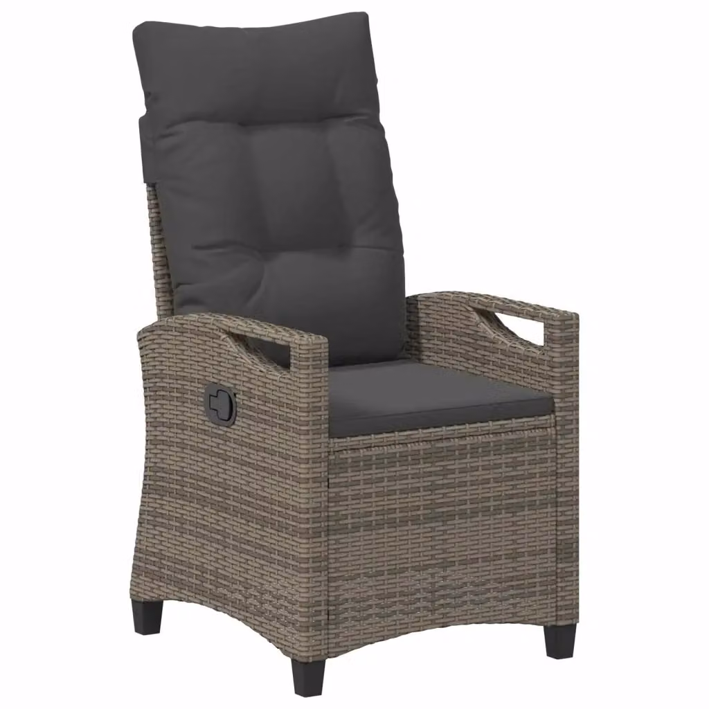 Sedia da giardino reclinabile vidaXL in polyrattan grigia con cuscini e braccioli – 2