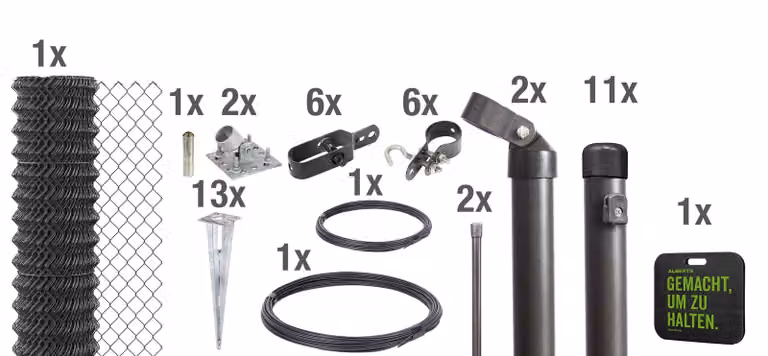 Alberts 631024 Recinzione in rete metallica, set completo, con basamenti da interrare e rinforzi angolari, antracite metallizzato, altezza 175 cm, lunghezza 25 m