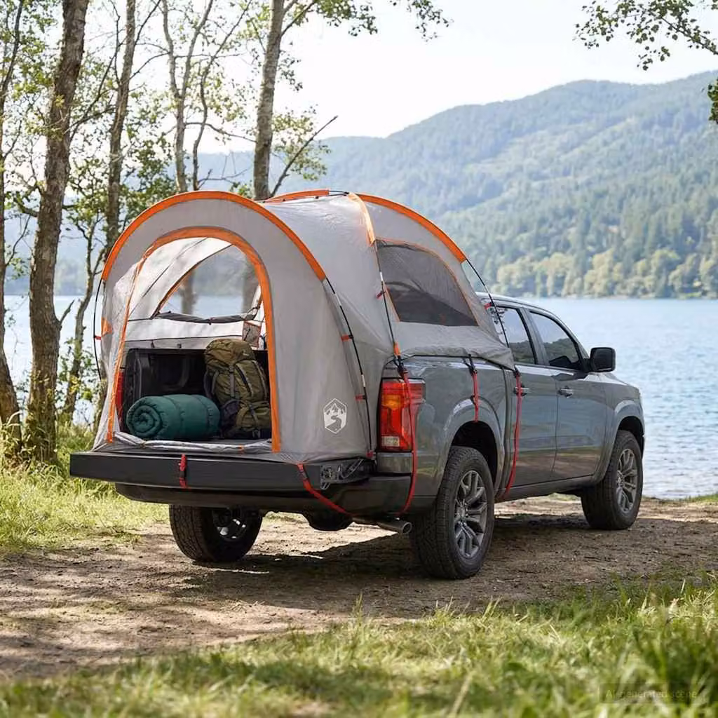 Tenda da auto vidaXL per 2 persone in poliestere e acciaio, Grigio e arancione, L/P/H: 255 x 181 x 178 cm