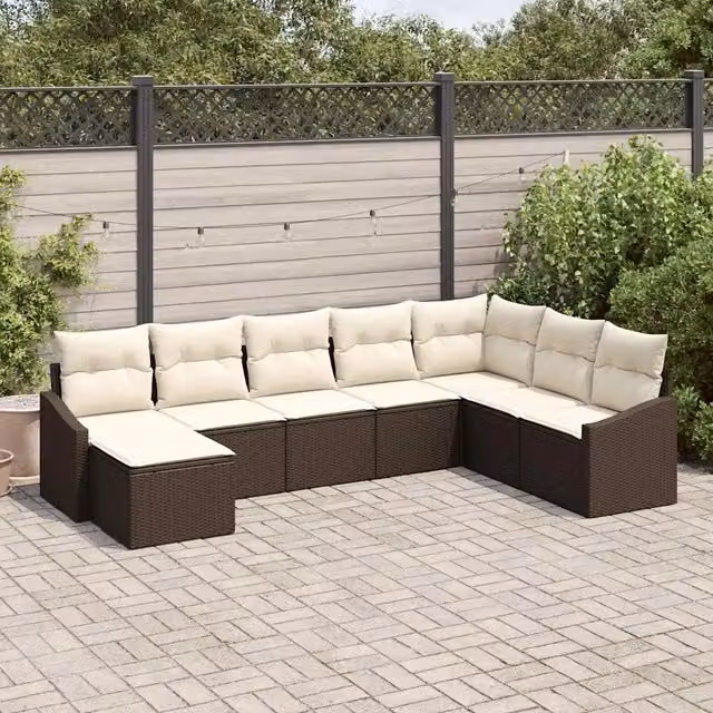 Set Divano da Giardino 8 pz Marrone e Crema polyrattan 3355507