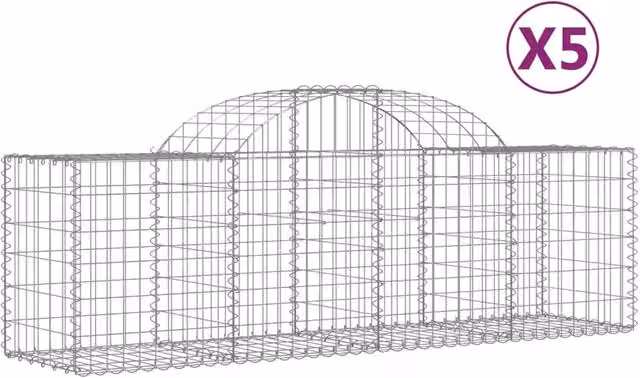 Cesti Gabbioni ad Arco 5 pz 200x50x60/80 cm Ferro Zincato