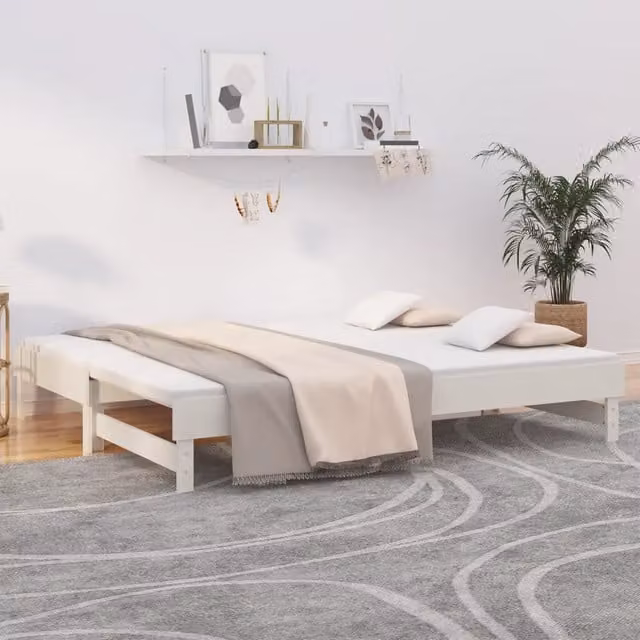 Dormeuse estraibile bianca vidaXL in legno massello di pino per camera da letto o soggiorno, L/P: 200 x 100 cm – 1