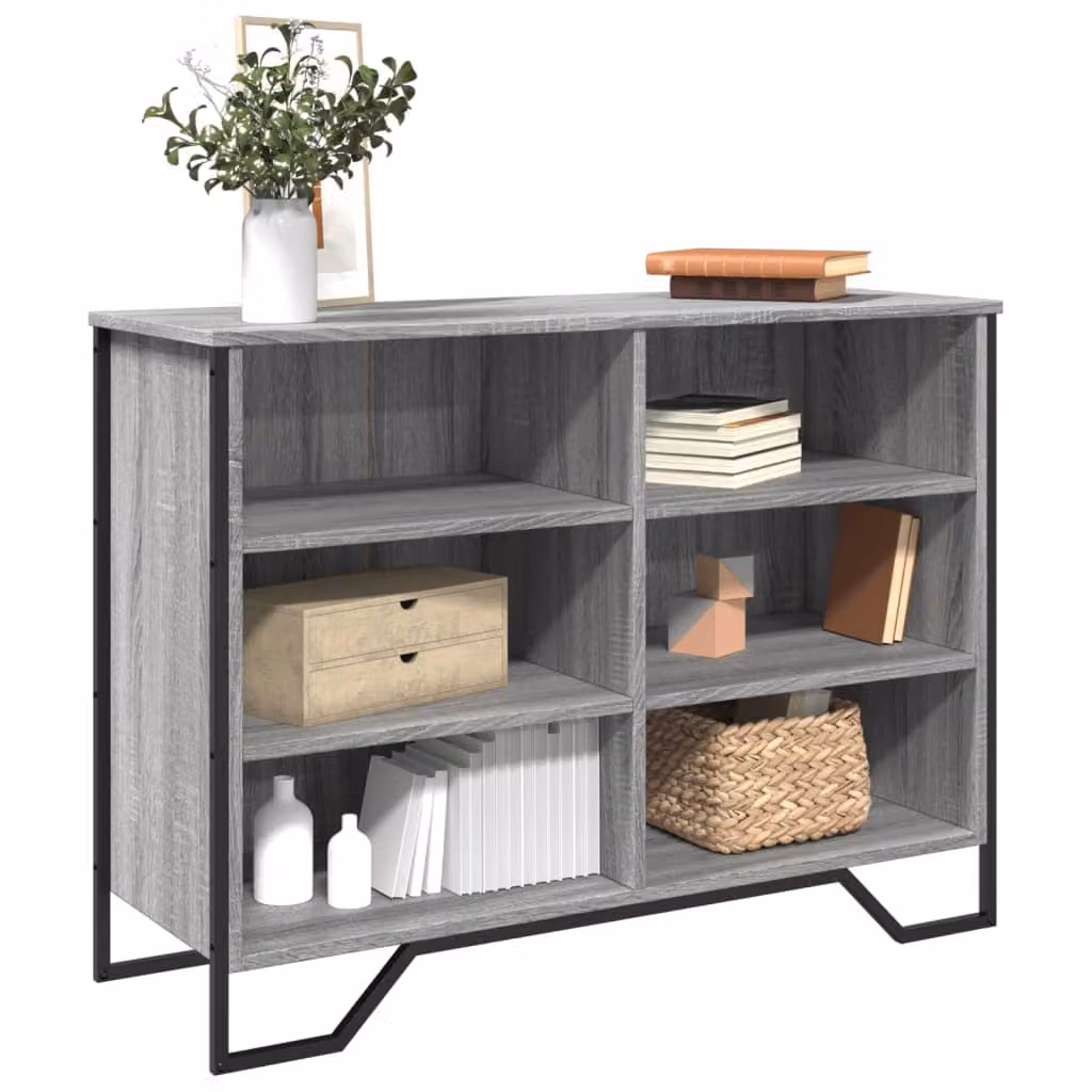 Credenza moderna vidaXL in legno multistrato e metallo, Grigio Sonoma, L 101 cm x P 35,5 cm x H 74,5 cm