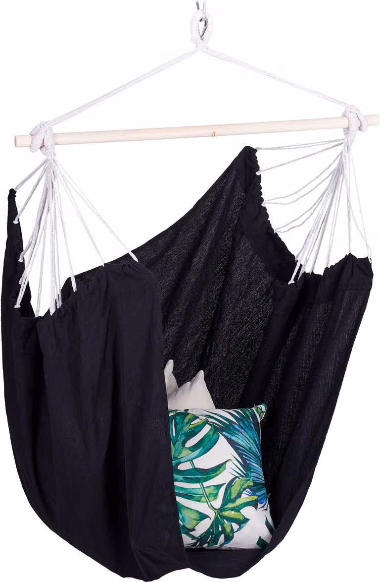 Poltrona sospesa Relaxdays, cotone, altalena da interno ed esterno, 150 kg, poltrona sospesa per bambini e adulti, nera