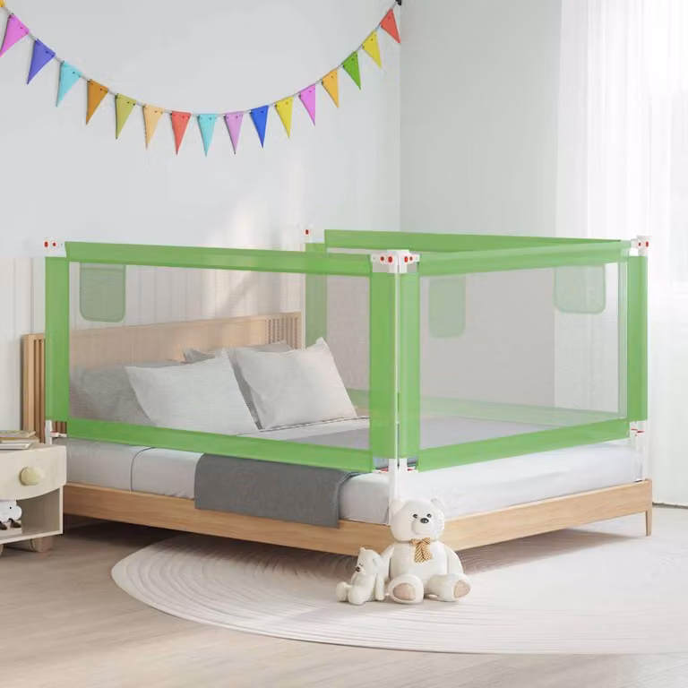 Sponda Letto di Sicurezza per Bambini vidaXL Verde in Tessuto e Metallo L: 180 cm, H: 25 cm