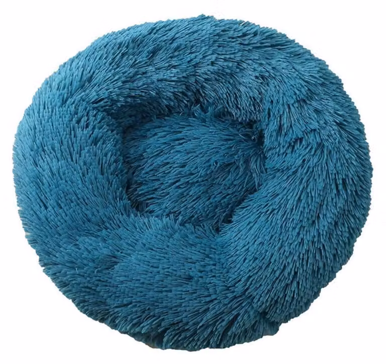 Cuccia per cani, cuccia per gatti, forma a ciambella, in peluche, rotonda, 90 cm, verde-blu