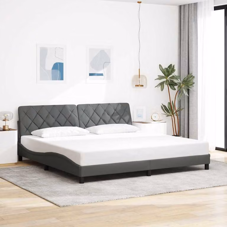 vidaXL Giroletto senza Materasso Grigio con Struttura Imbottita e Doghe in Legno L/P/H: 200 x 200 x 74,5 cm