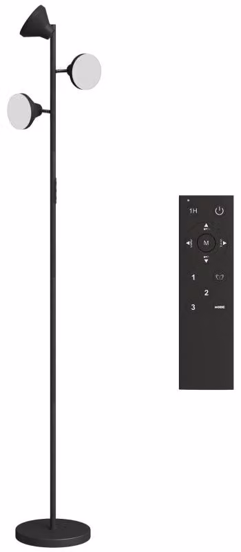 Lampada da terra Moonbite RGB con 3 teste orientabili, dimmerabile da 2700 a 6000 K, controllabile tramite touch screen e telecomando, con timer, diametro 25 cm, altezza 170 cm, realizzata in plastica, colore nero
