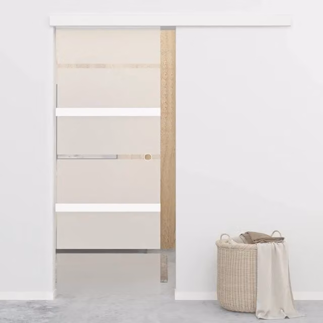 Porta Scorrevole in Vetro e Alluminio MERCATOXL Argento L: 76 cm, H: 212 cm