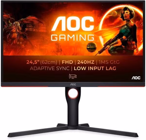 Monitor PC AOC G3 25G3Z/69 da 24.5 pollici Full HD, Pannello VA, 240Hz, Nero e Rosso