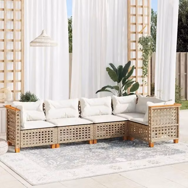 Set Divano da Giardino 5 pz con Cuscini Beige in Polyrattan 3261814