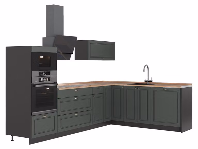 Cucina angolare completa Vicco Fame-Line Verde-oro rustico/Antracite 287 x 207 cm, PL Rovere, Model 63470