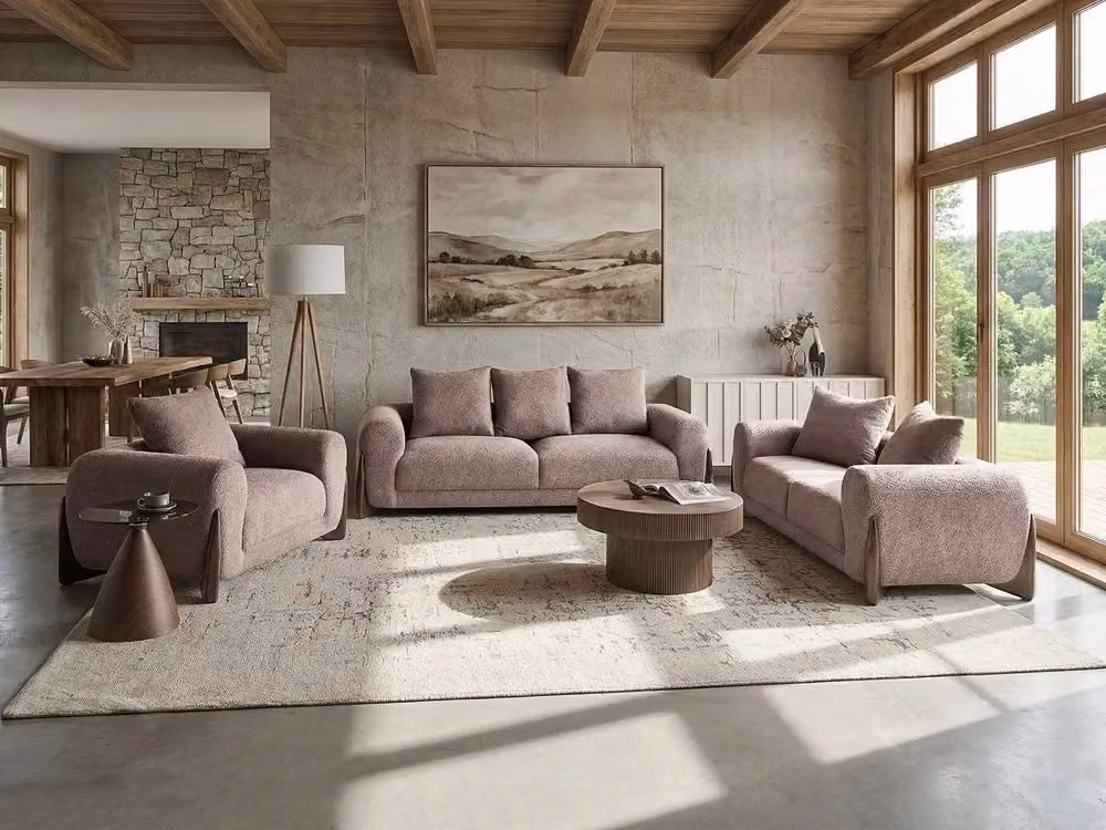 Set divano Beliani IT da 6 posti in stile moderno con rivestimento bouclé marrone e gambe in legno di gommaoliva – 2