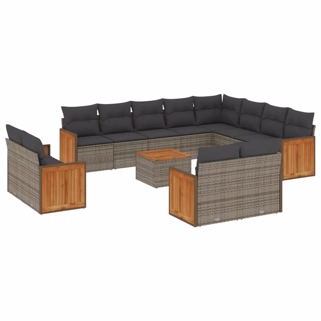 Set di divani da giardino VIDAXL in polyrattan grigio con cuscini, composizione a forma di U, 13 pezzi – 2