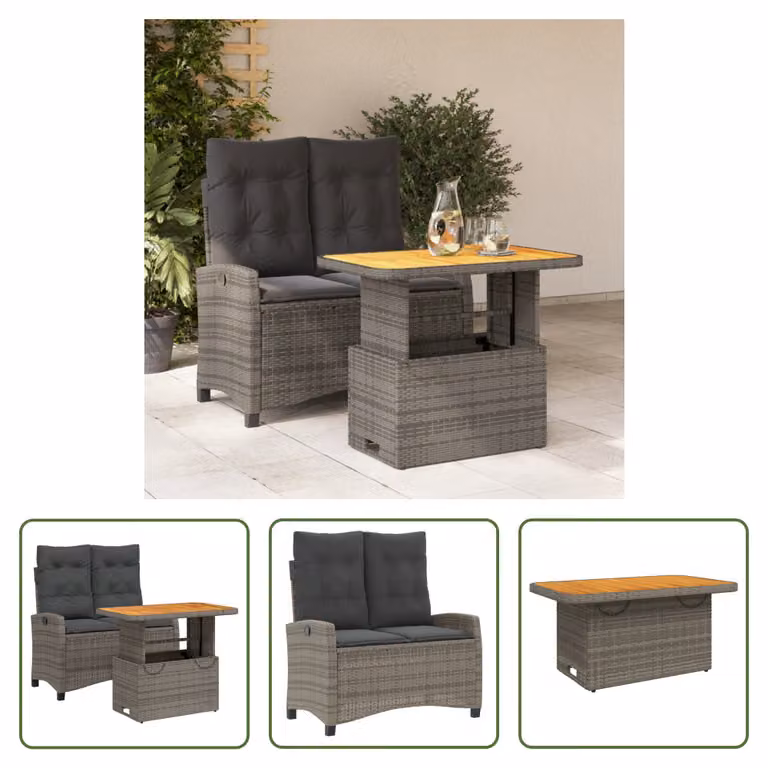 The Living Store Set da pranzo da giardino 2 pezzi con cuscini in poly rattan grigio