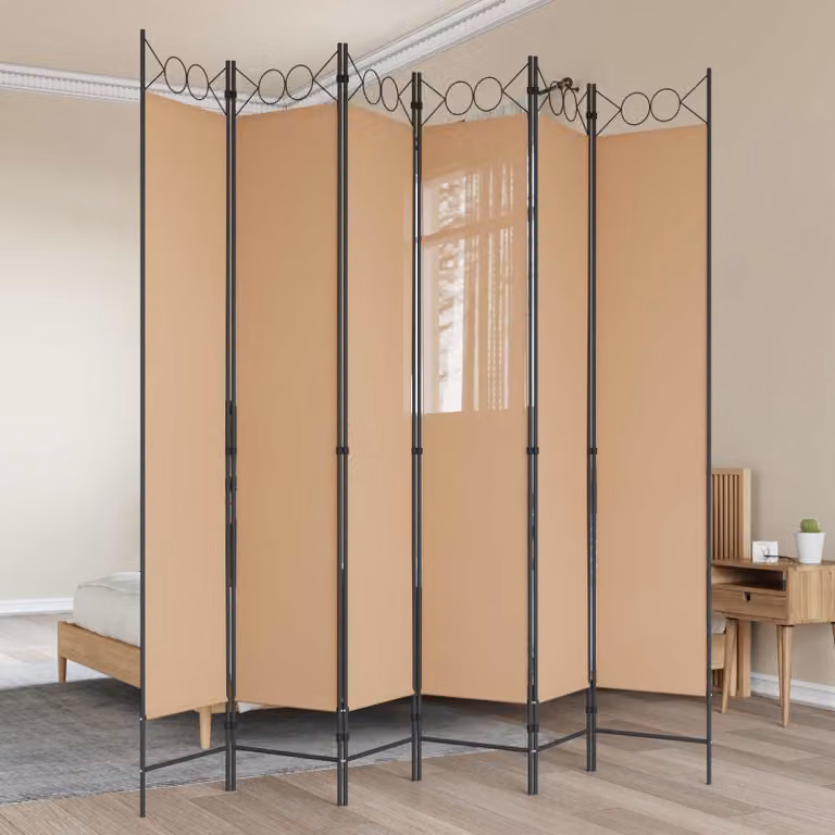 Divisore per stanza vidaXL a 6 pannelli beige in tessuto, L: 240 cm x H: 220 cm