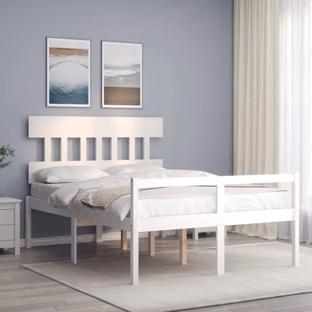 Letto per anziani vidaXL in legno massello di pino bianco con testiera stile rustico L/P/H: 190 x 120 x 81 cm – 1