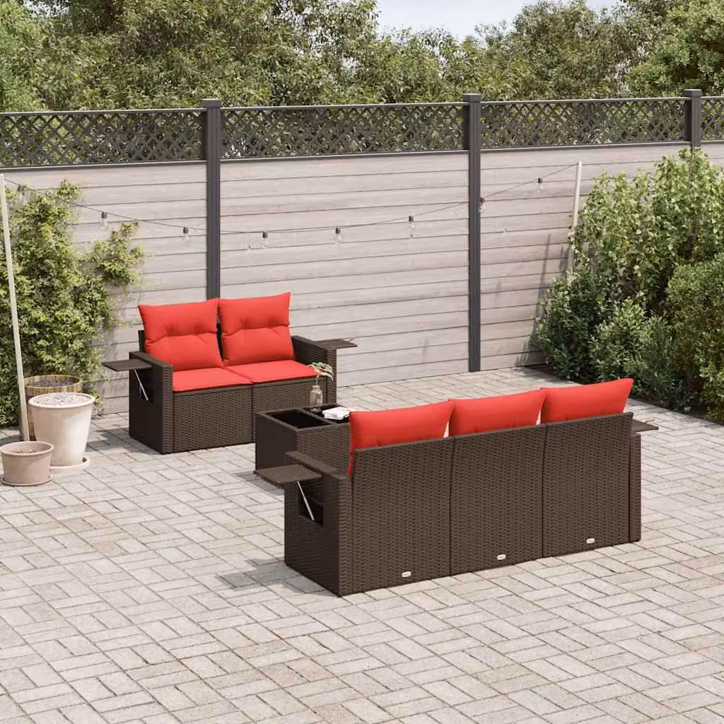 Set da giardino vidaXL in polyrattan marrone composto da 6 pezzi con cuscini imbottiti e tavolino