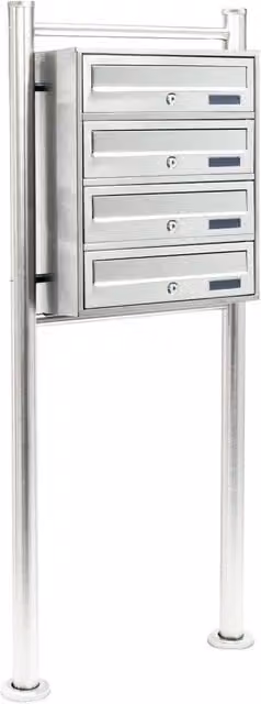 Blocco di 4 cassette postali autoportanti impilabili in acciaio inox color argento H 47,0 cm x L 38,5 cm x P 27,0 cm – 1