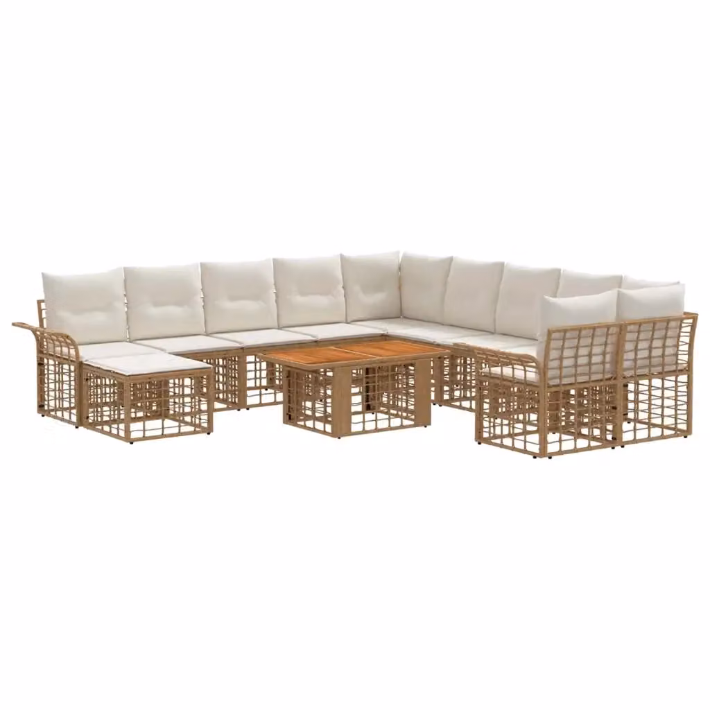Set Divano da Giardino 12 Pezzi vidaXL in Polyrattan con Cuscini Beige e Bianco – 2