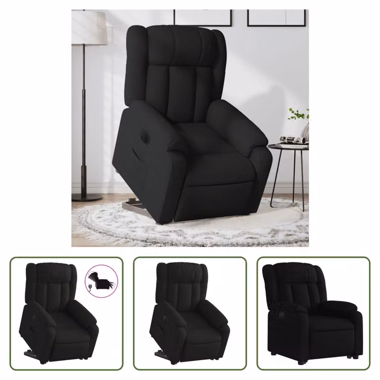 The Living Store Poltrona relax con supporto elettrico in tessuto nero