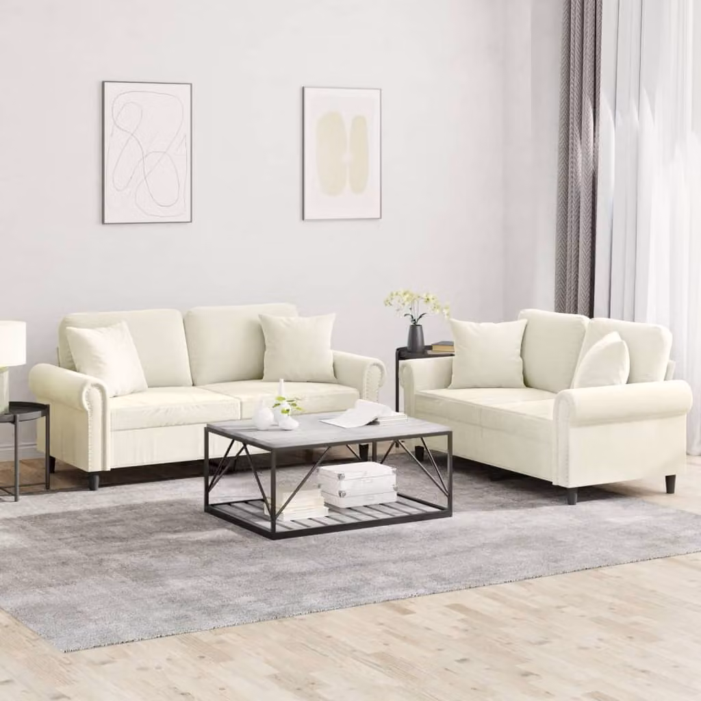 Maison Exclusive - Set divano a 2 posti con cuscini in velluto color crema