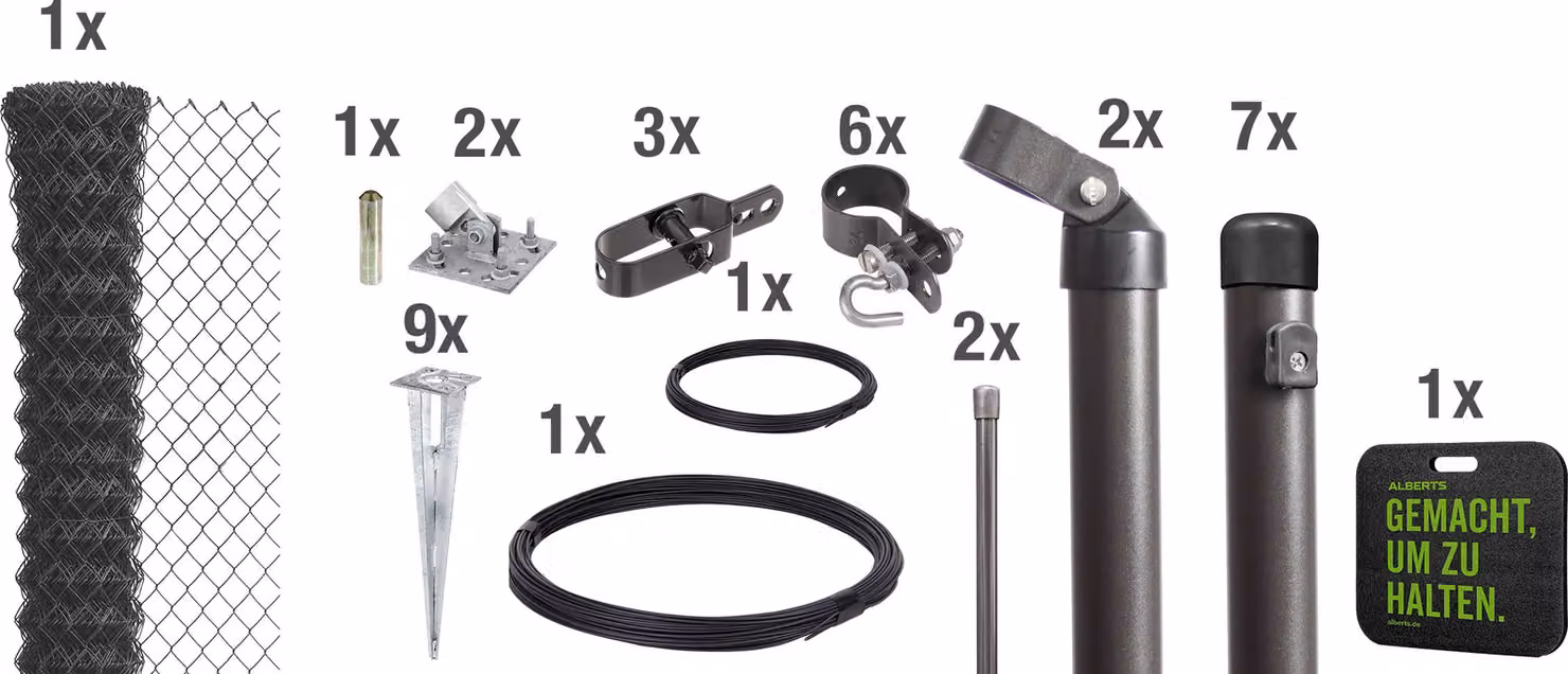 Alberts 690885 Recinzione in rete metallica come set completo, con manicotto a terra carrabile e cuscino per le ginocchia, antracite-metallico, altezza 125 cm, lunghezza 15 m