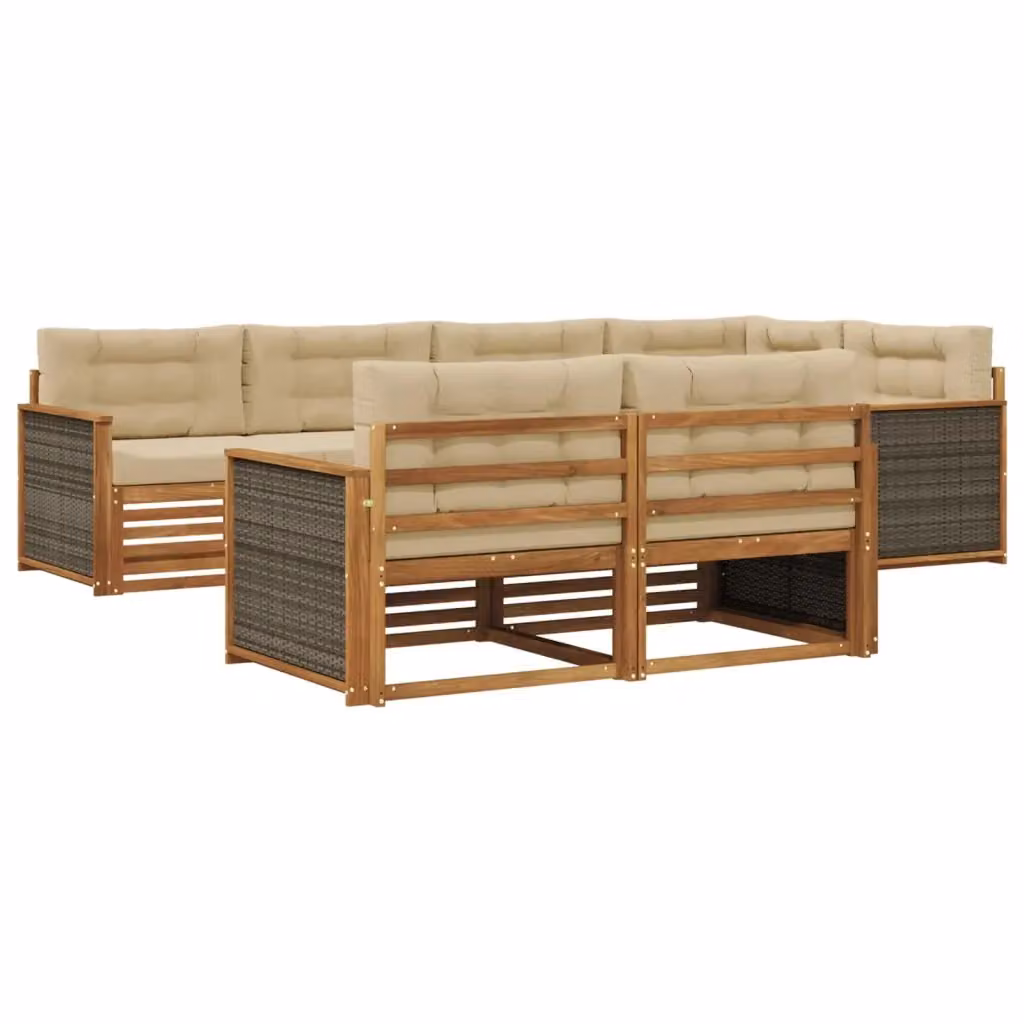 Set di divani da esterno vidaXL a forma di L composto da 7 pezzi in legno di acacia con cuscini beige e sabbia – 2