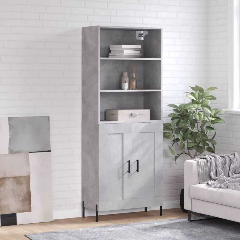 Credenza moderna vidaXL in legno e metallo, Grigio, L: 69,5 cm, P: 34 cm, H: 180 cm