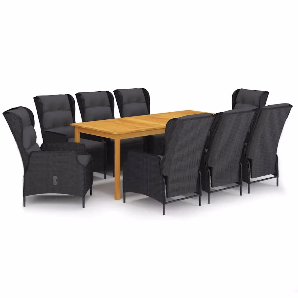 Set da Pranzo da Giardino Moderno vidaXL in Legno di Acacia Olio Grigio e Nero 9 pz – 2