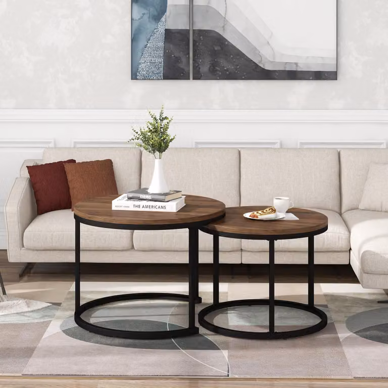 Set di 2 tavolini rotondi, design impilabile, salvaspazio