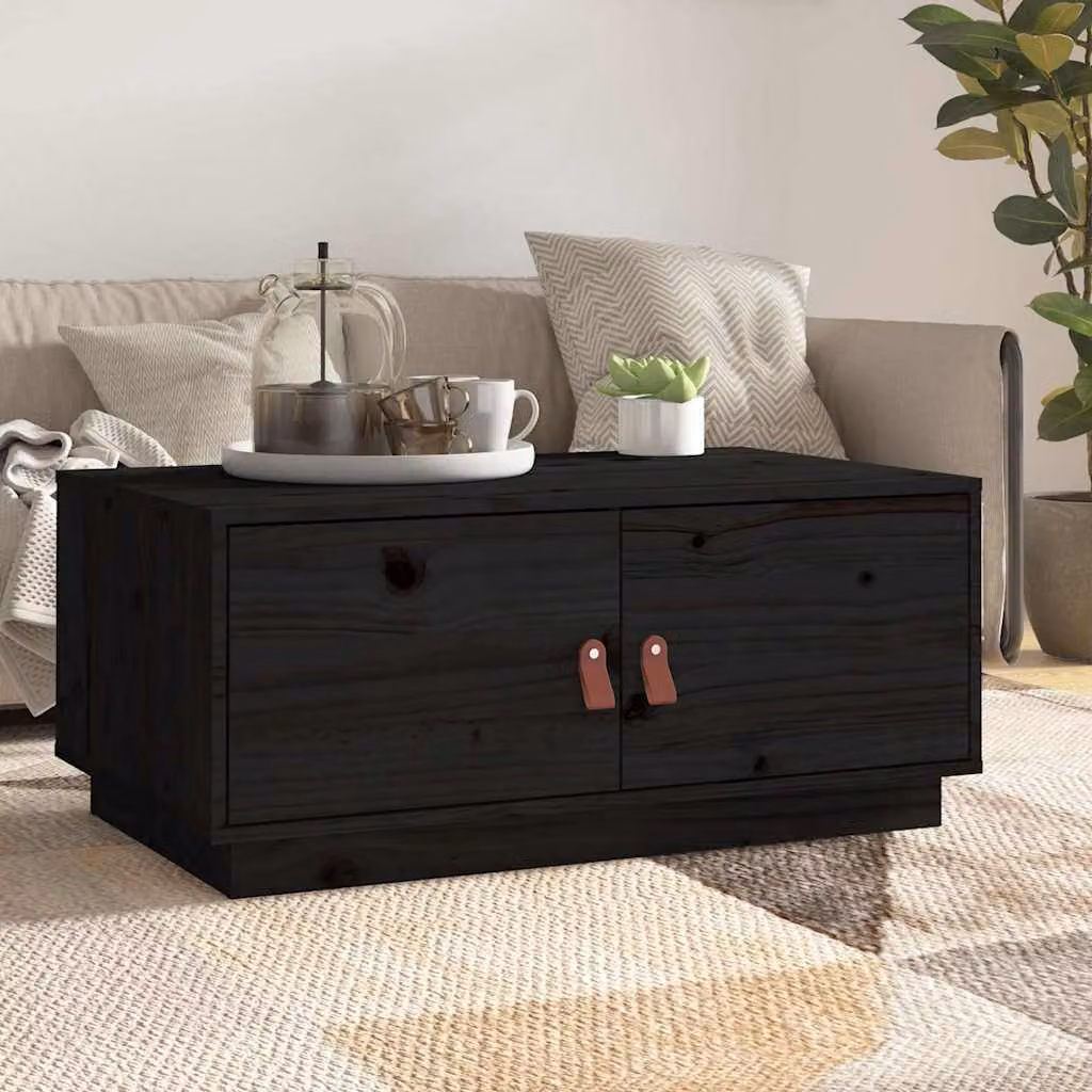 vidaXL Tavolino da Salotto Moderno in Legno di Pino Nero L: 80 cm, P: 50 cm, H: 35 cm