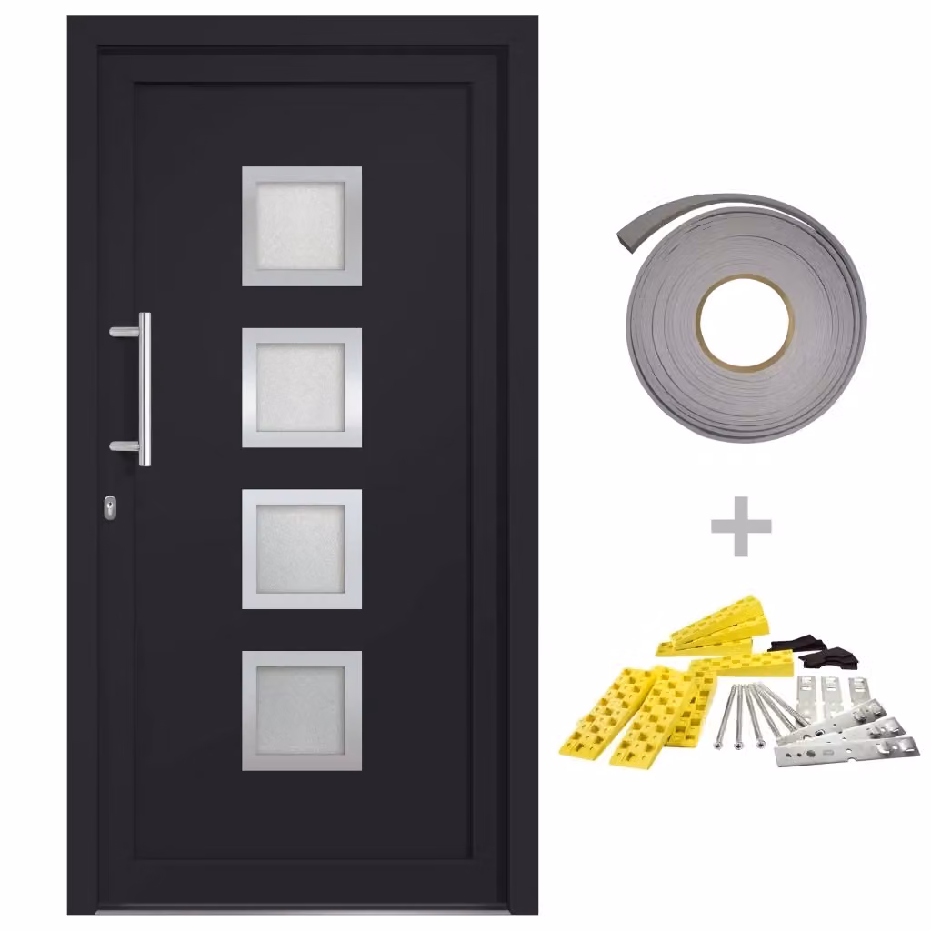 Porta d'ingresso moderna vidaXL in alluminio, acciaio e vetro, colore antracite e bianco, L: 108 cm, H: 208 cm – 2