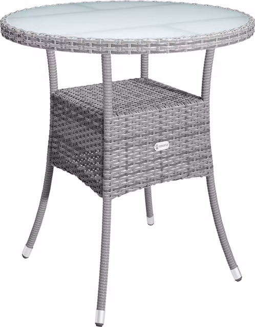Tavolo rotondo Casaria in polyrattan grigio con piano in vetro per giardino e terrazzo Ø60 cm – 1