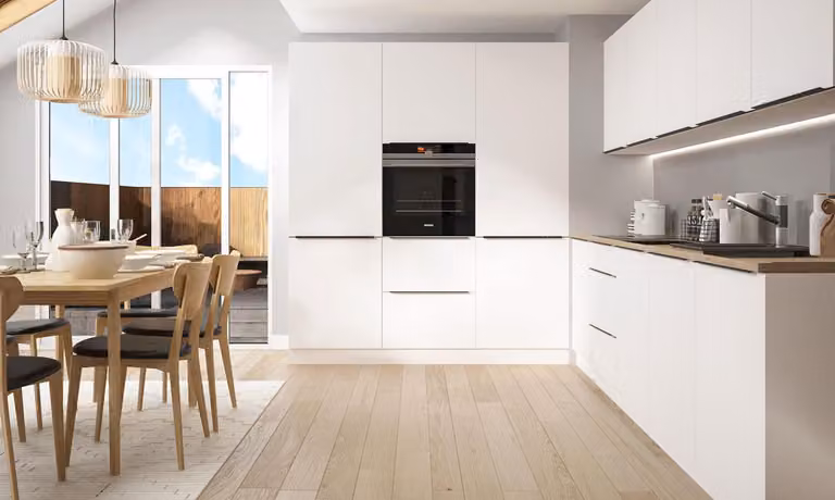 Mobile cucina "Bonn" blocco cucina 300cm estensione parziale bianco opaco bianco frontale