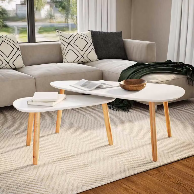 Set di 2 tavolini da salotto vidaXL in legno di pino bianco stile scandinavo