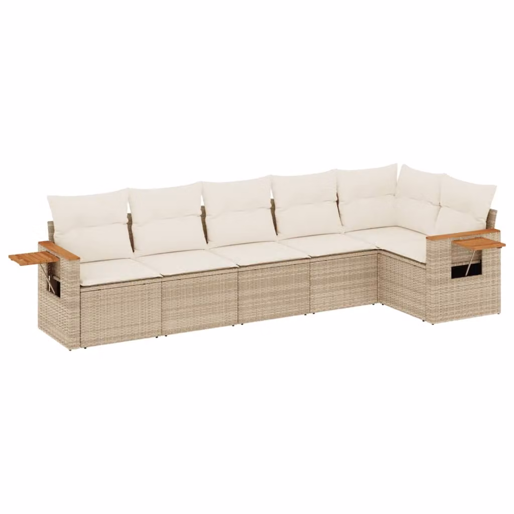 Set Divano da Giardino 6 pz con Cuscini Beige in Polyrattan