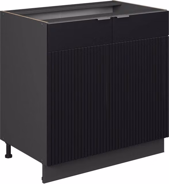 Mobiletto base cucina Vicco Fame-Line Nero rigato e Antracite con ante a battente, L: 80 cm – 1