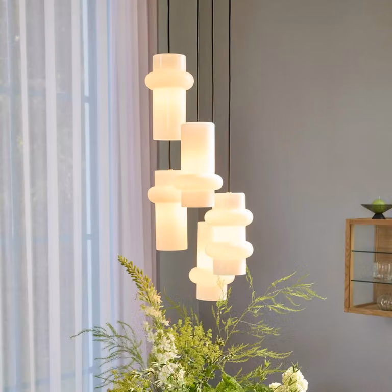 Hübsch Lampada a sospensione Pilule Down, dimmerabile, Bianco / Opale, Soggiorno / Sala da pranzo, Vetro, Scandinavo, Lampada a sospensione