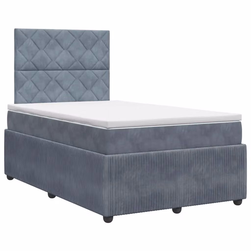 Letto box spring con materasso ibrido vidaXL in velluto grigio e bianco L/P: 120 x 200 cm – 2