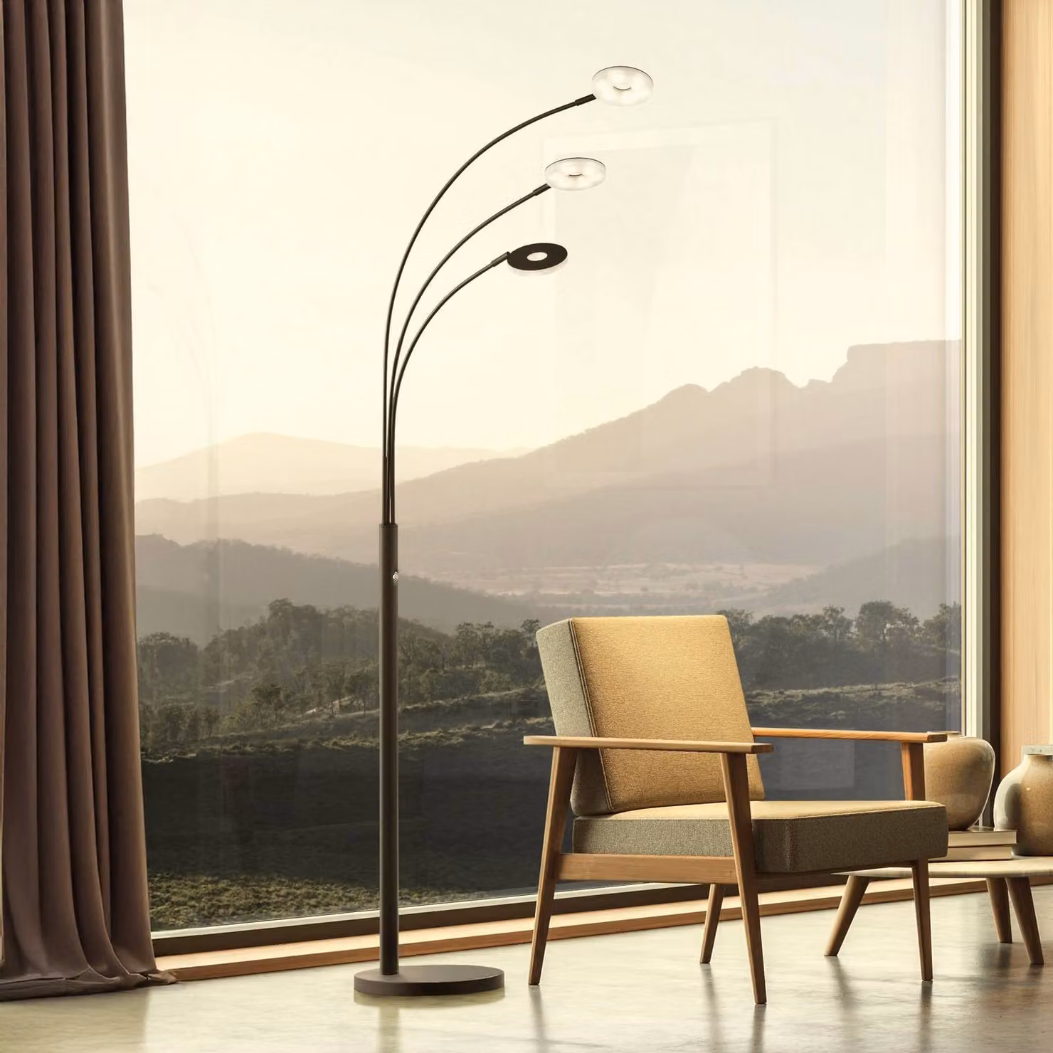 FISCHER & HONSEL Lampada da terra a LED Dent, dimmerabile, Nero, Soggiorno / Sala da pranzo, Metallo, Moderno, Lampada LED da terra