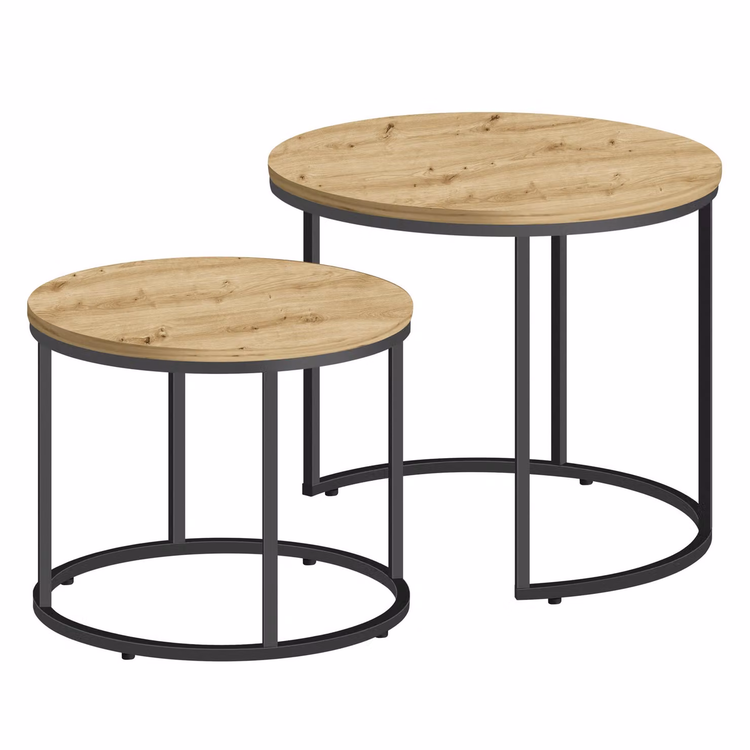 Tavolino rotondo 2 pezzi rovere artigianale nero gambe loft set